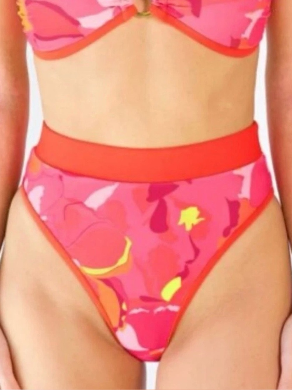93 Play Street Chloe Bikini Bottoms Pink Tropical Print Womens Large